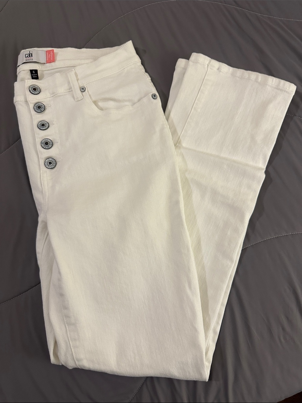 CAbi White High-Rise Button-Fly Jeans